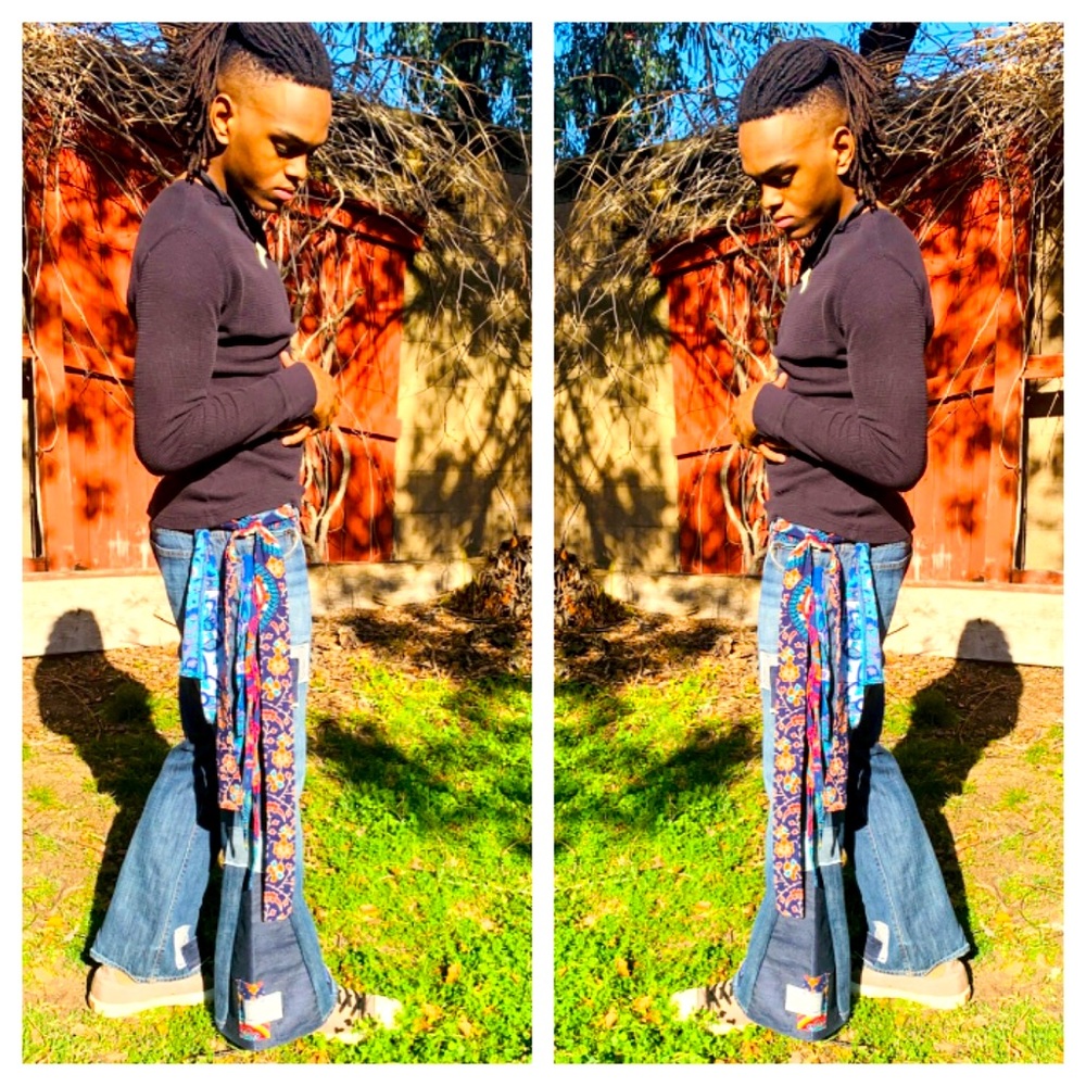 Bell Bottom Jeans UPCYCLED  Hand Crafted